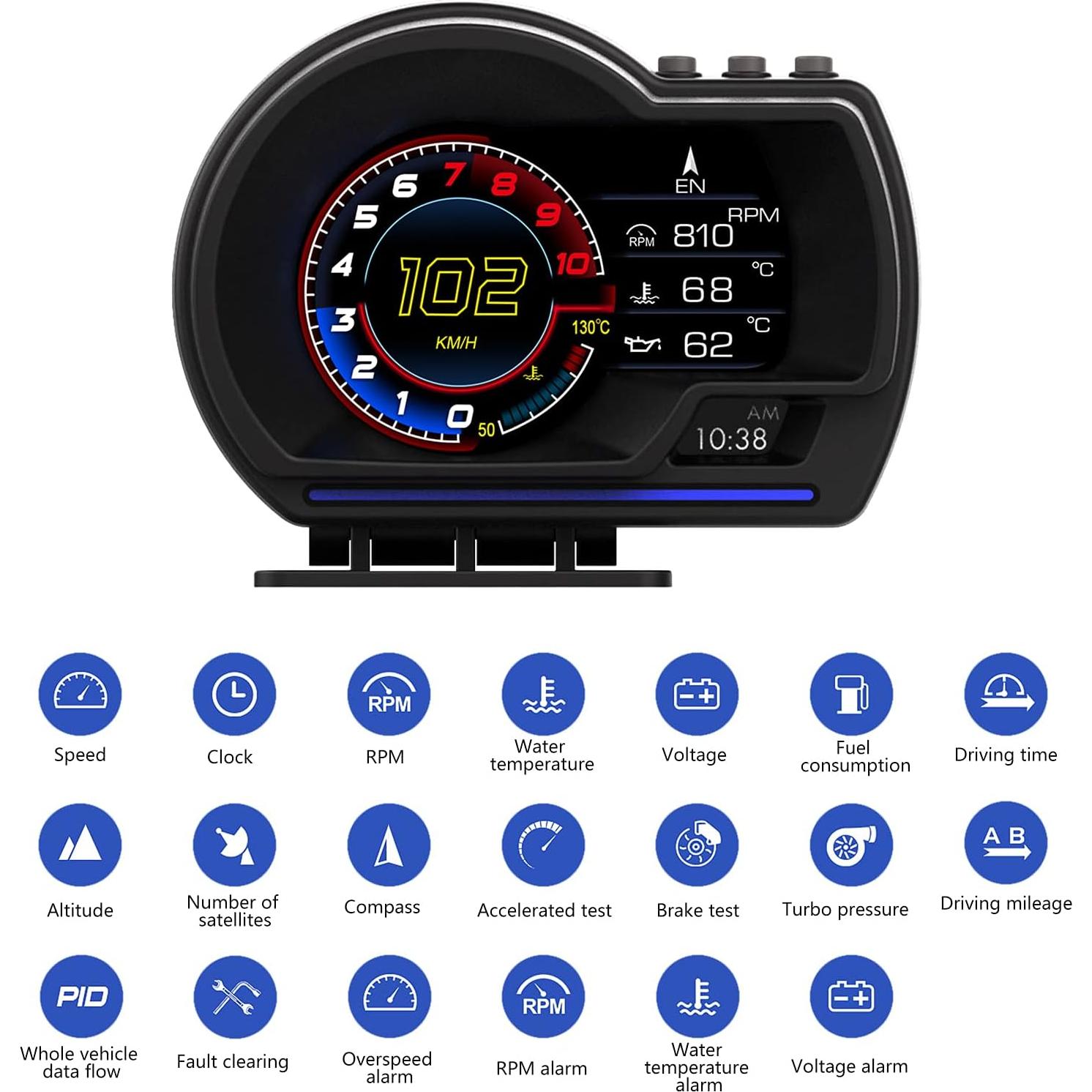 Velocímetro HUD Wiiyii P6 OBD+GPS, Pantalla 3.5cm