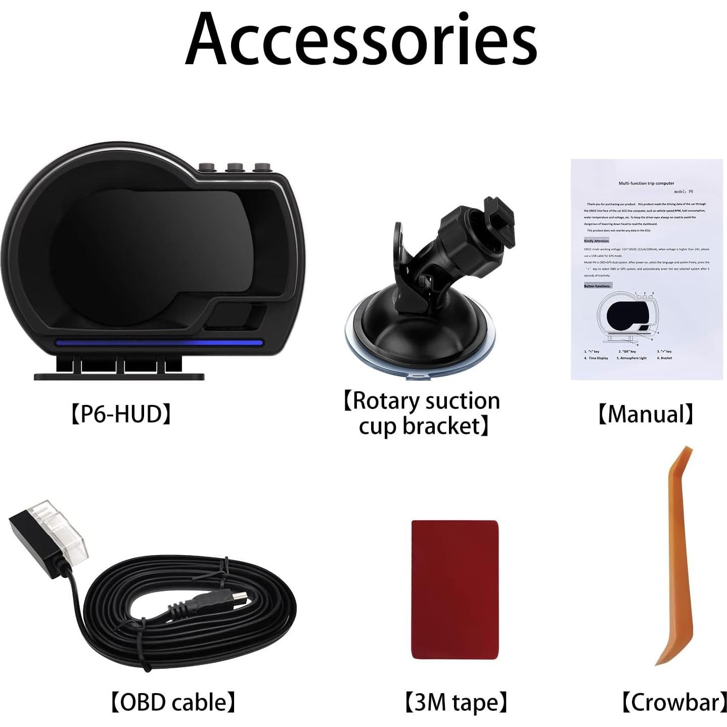 Velocímetro HUD Wiiyii P6 OBD+GPS, Pantalla 3.5cm