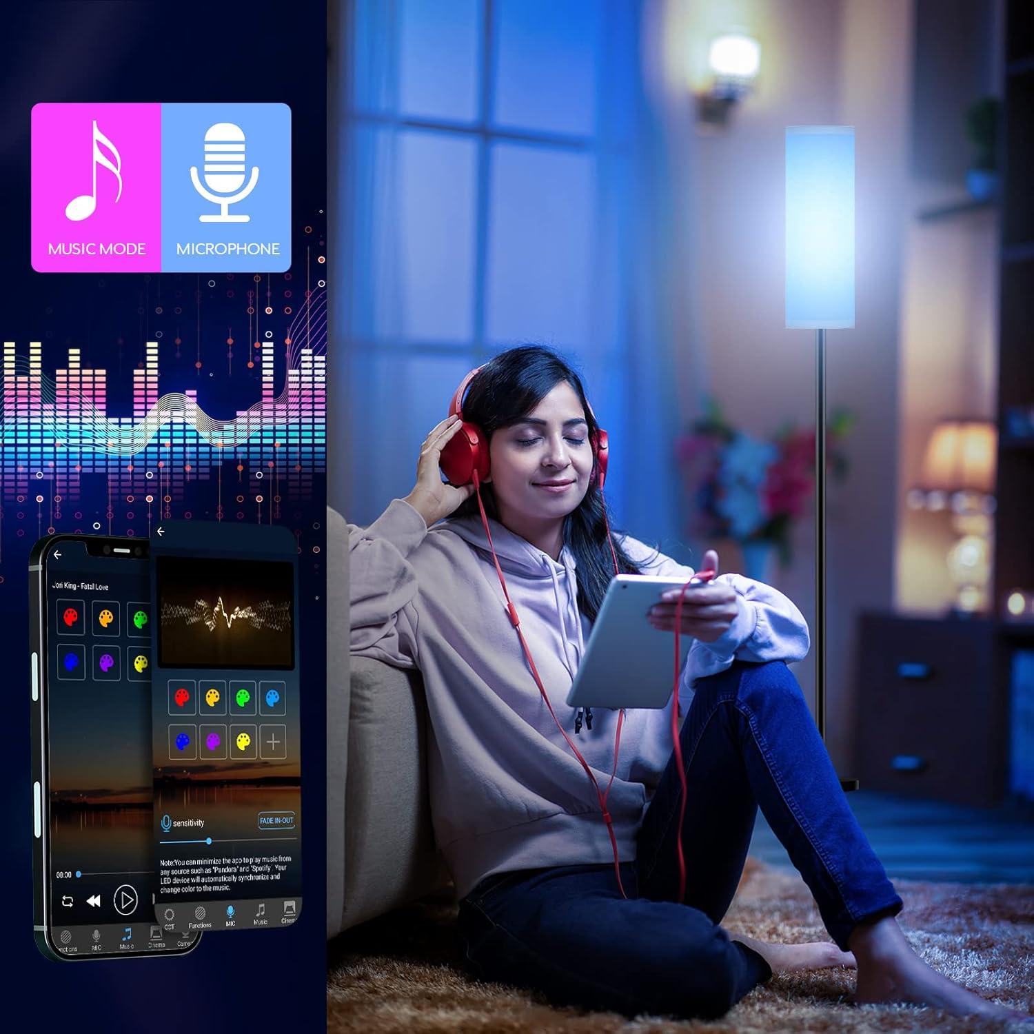 Lámpara de pie LED Qaubauyt JP-RGB blanca 170 cm control remoto