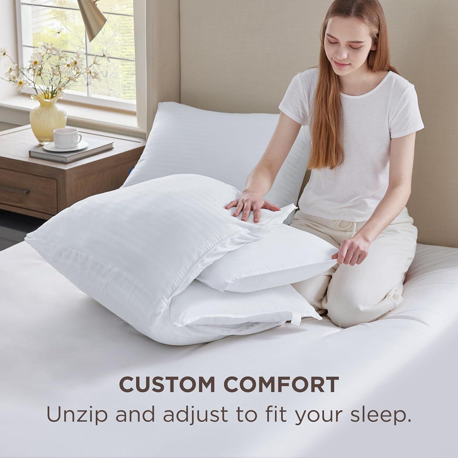 Bedsure Adjustable Layer Bed Pillows for Sleeping - Luxury, Fluffy Queen Pillows Set of 2, Assemblable Firmness & Height with 100% Cotton Cover, Machine Washable for Back, Stomach or Side Sleepers