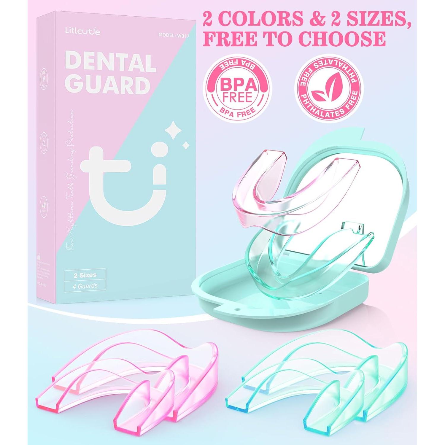 Mouth Guard for Grinding Teeth at Night, 2 Color Night Guards for Teeth Grinding, Reusable Teeth Grinding Mouth Guard for Sleep, Mouthguards for Grinding of Teeth, 4 Pcs/2 Sizes
