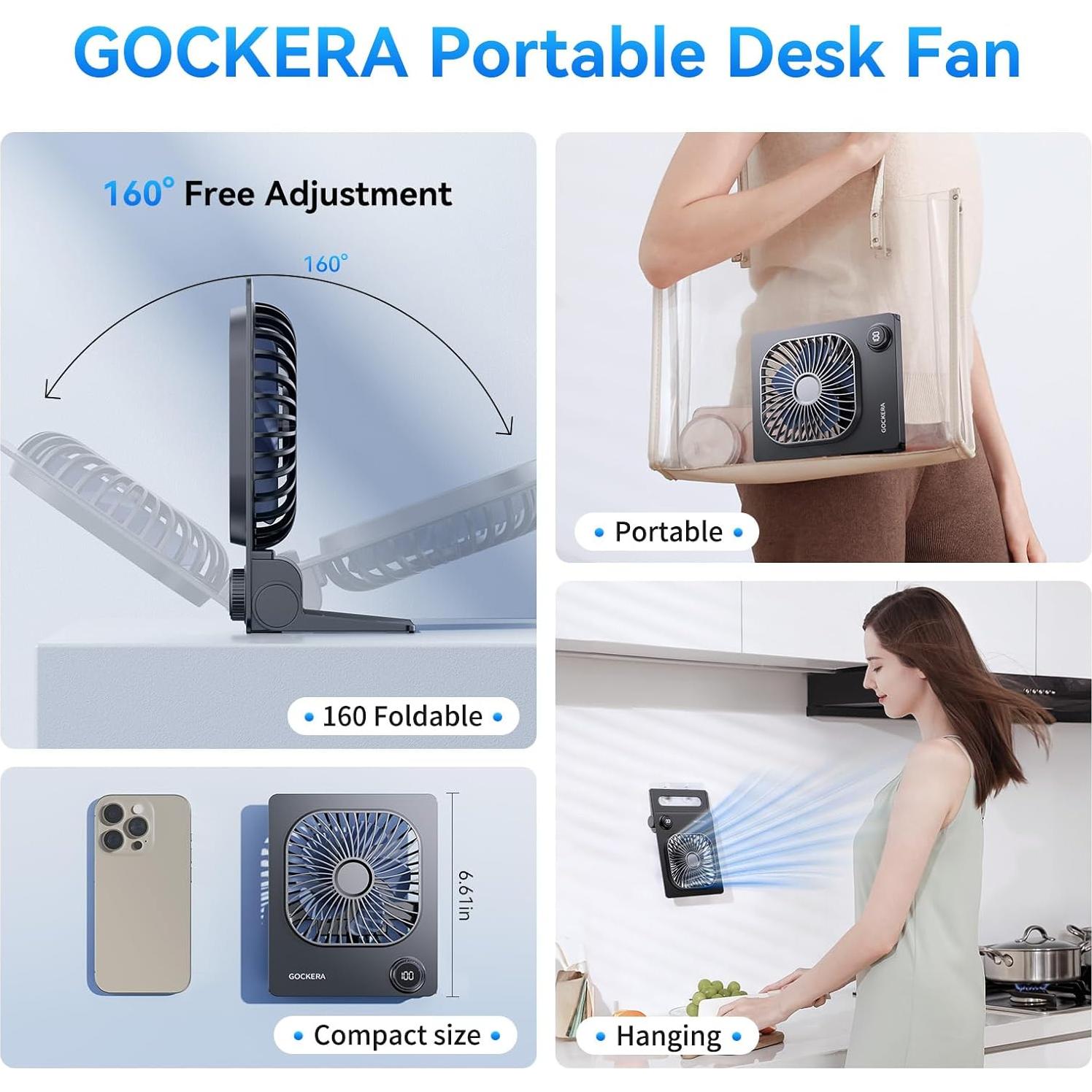 Ventilador de Escritorio GOCKERA F16 Negro 100 Velocidades 5000mAh