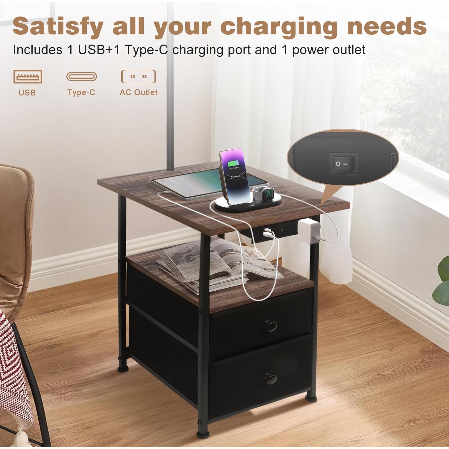 Lámpara de Pie PESRAE con Mesa de Noche y Carga USB 9W