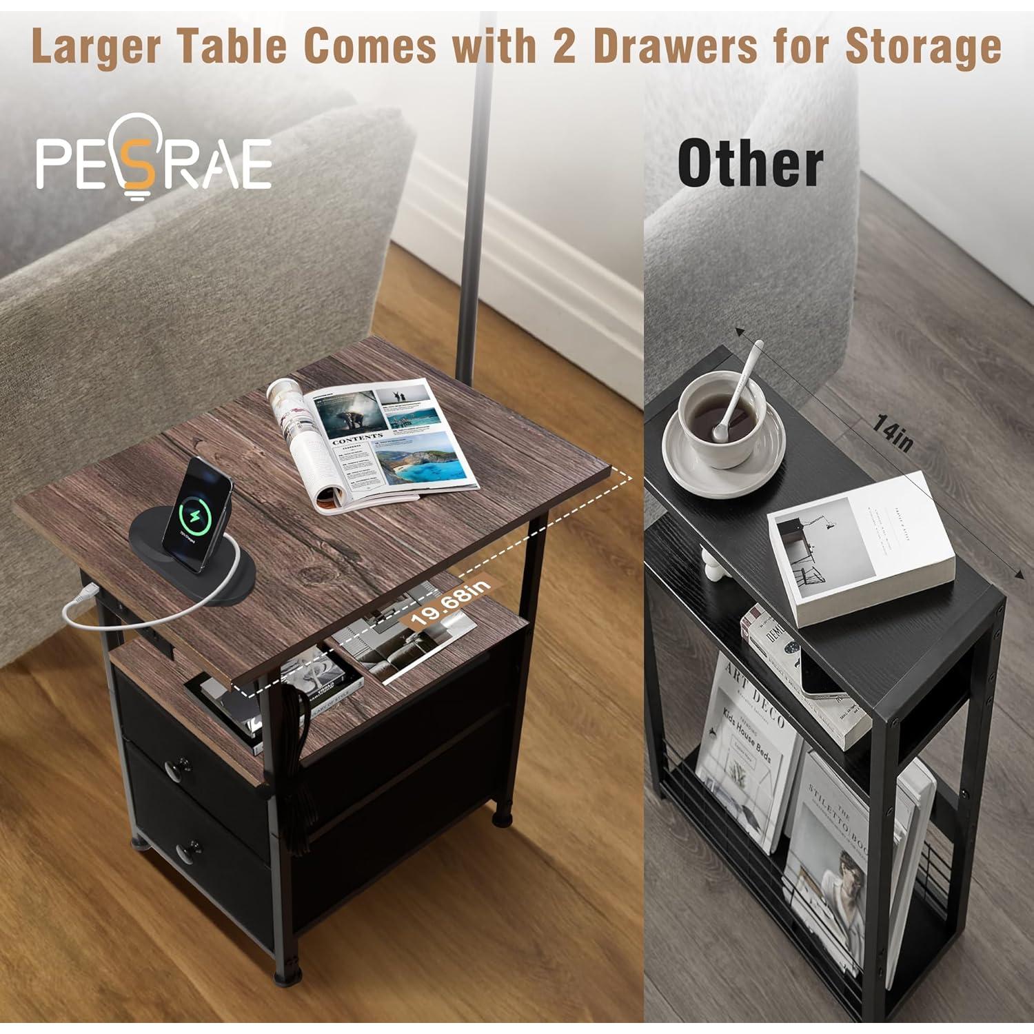 Lámpara de Pie PESRAE con Mesa de Noche y Carga USB 9W