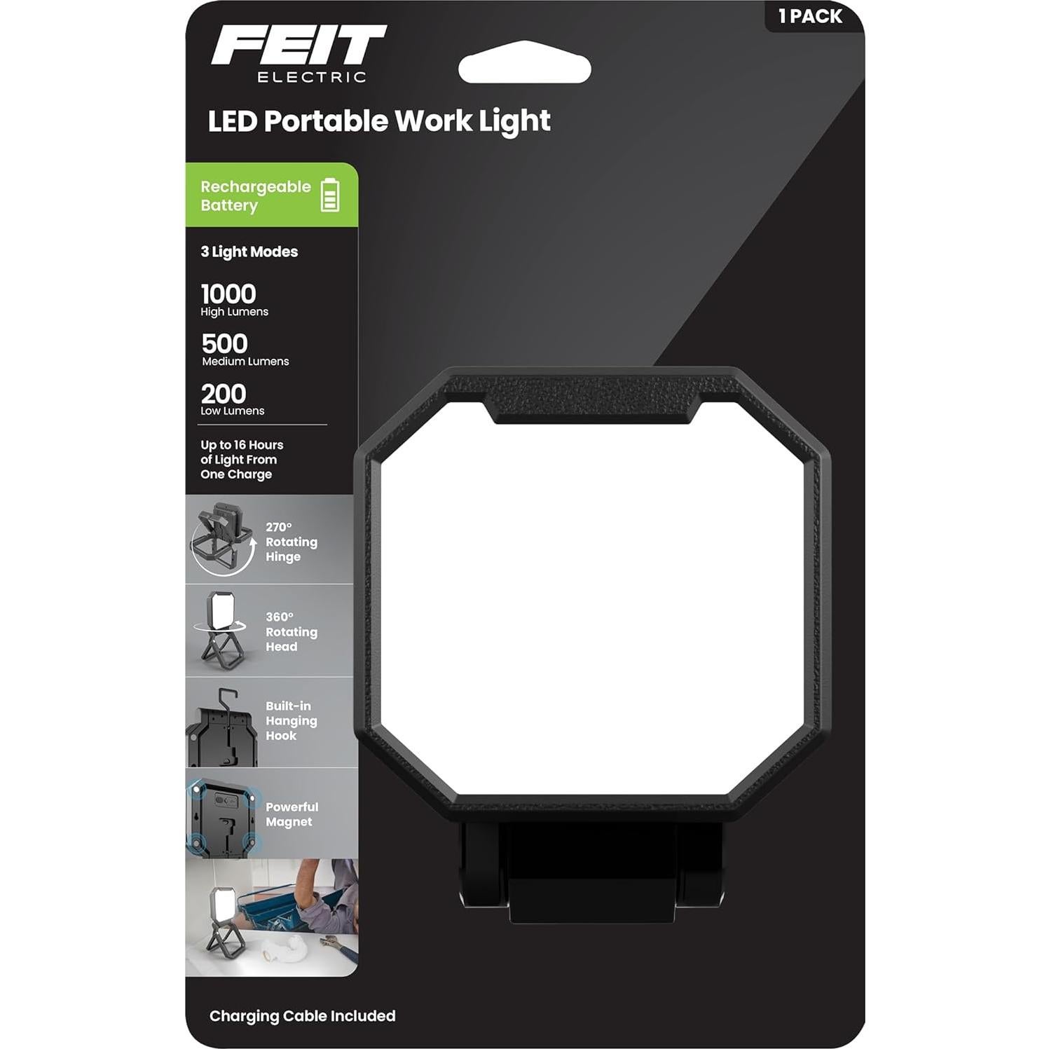 Luz de Trabajo LED Portátil Feit Electric 1000 Lúmenes 3 Modos