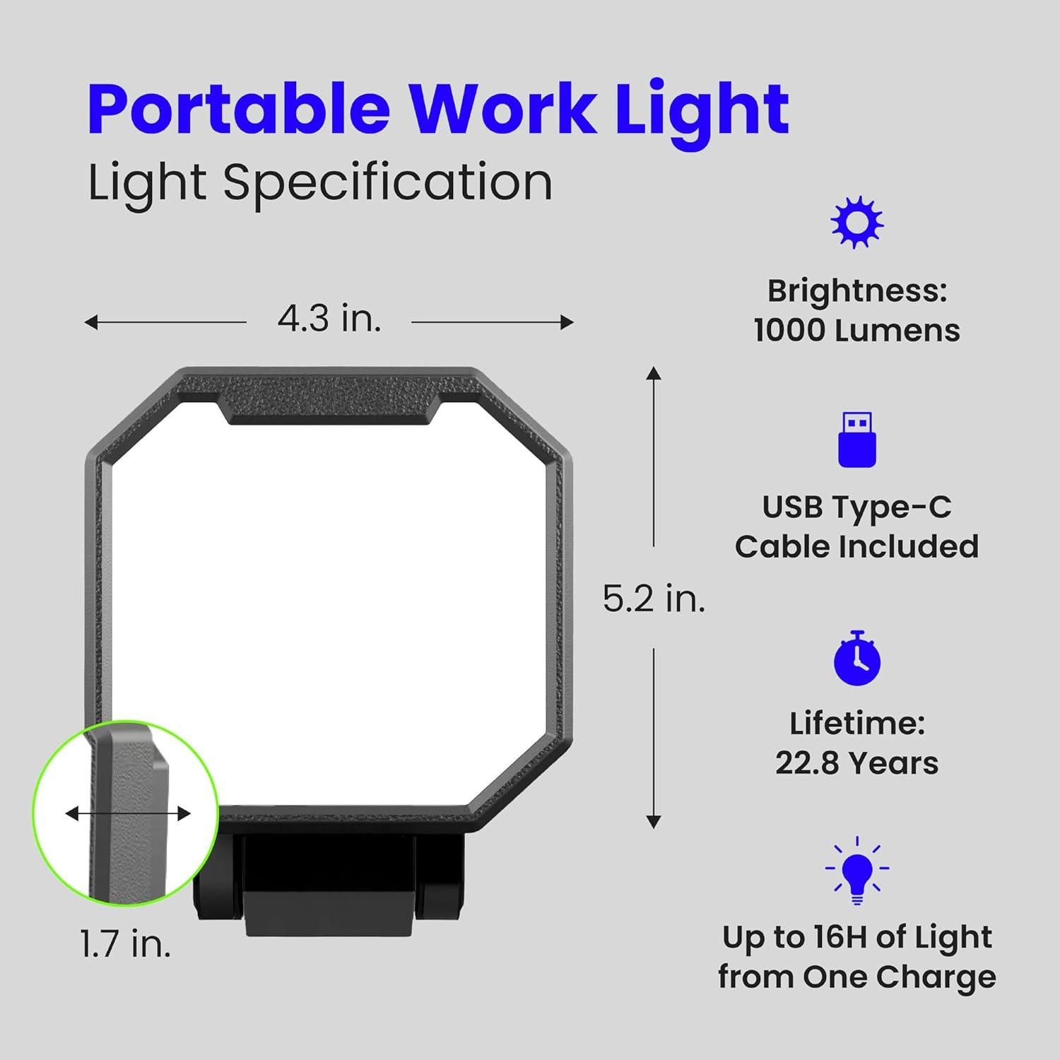 Luz de Trabajo LED Portátil Feit Electric 1000 Lúmenes 3 Modos