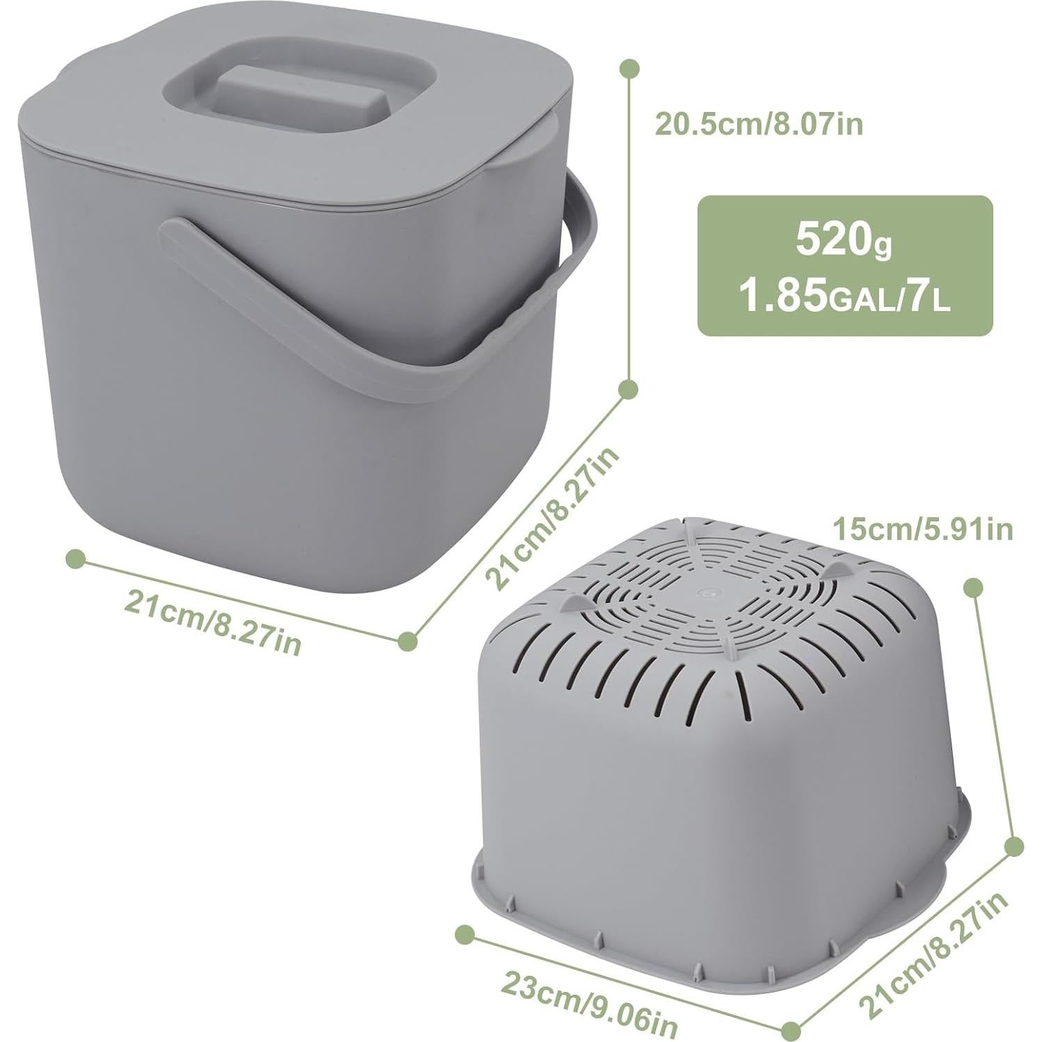 Bin de Compostaje de Cocina Jaderlu 7L Gris con Filtro