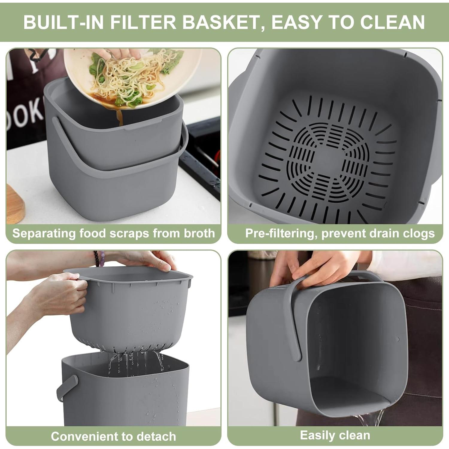 Bin de Compostaje de Cocina Jaderlu 7L Gris con Filtro