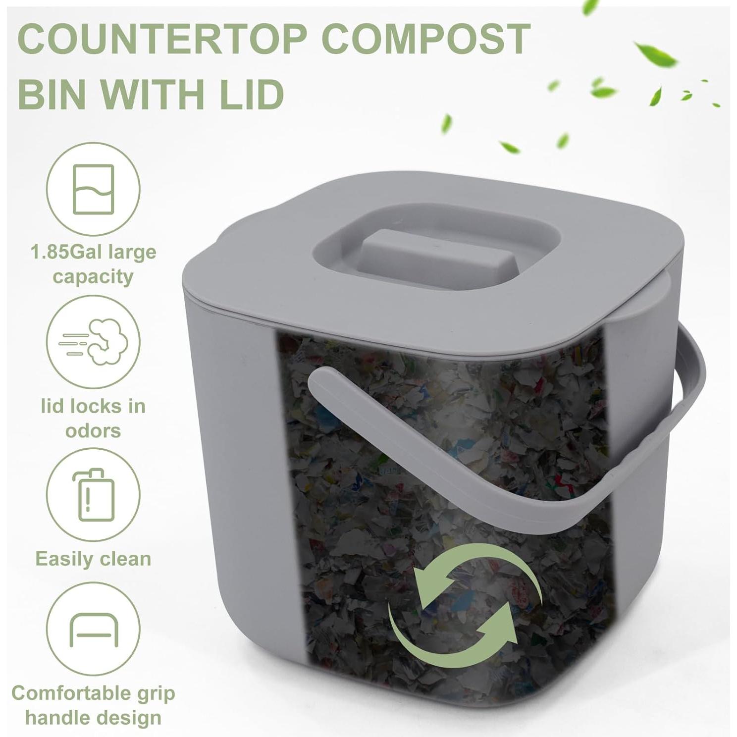 Bin de Compostaje de Cocina Jaderlu 7L Gris con Filtro