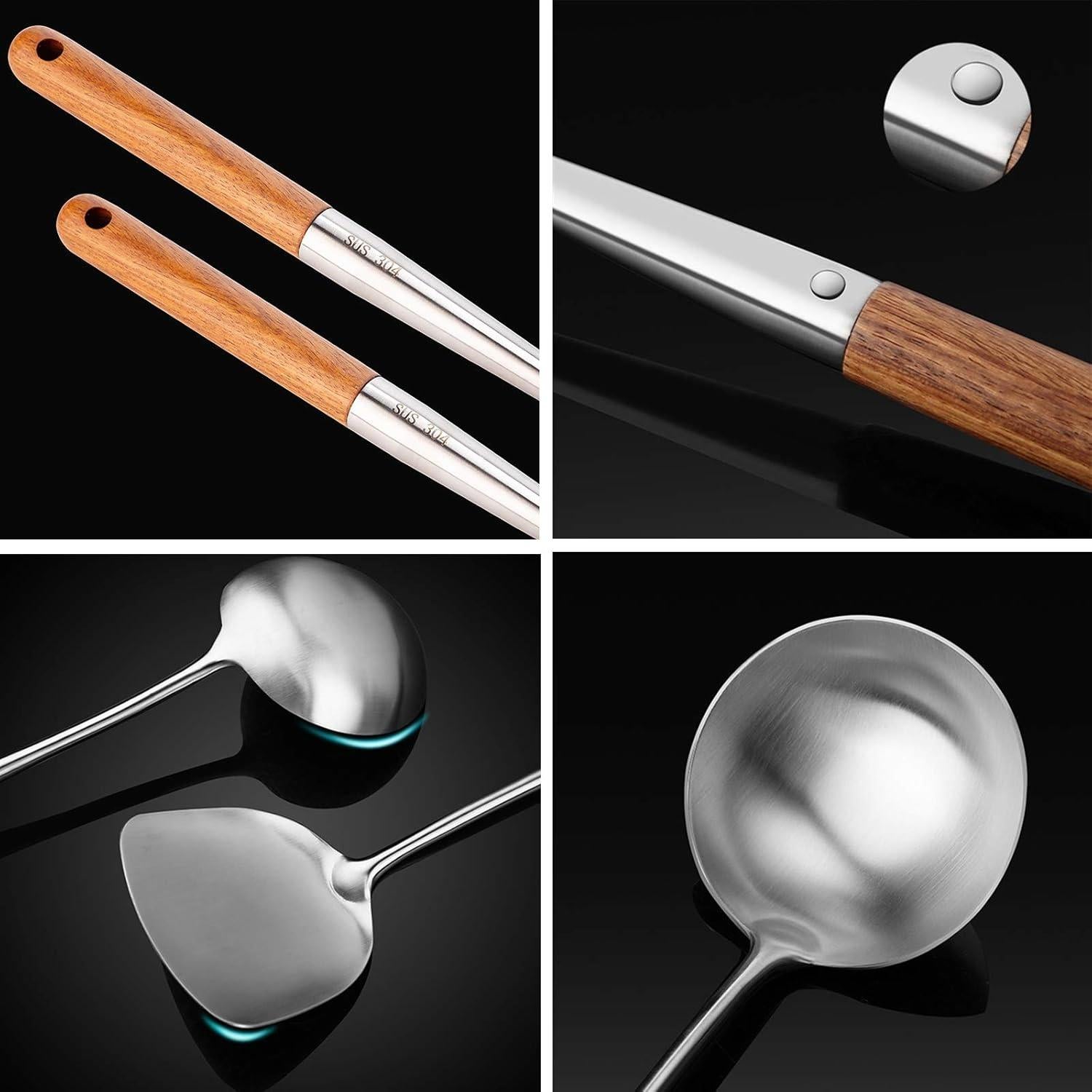 Juego de Utensilios de Cocina FJNATINH - Espátula y Cucharón 43 cm