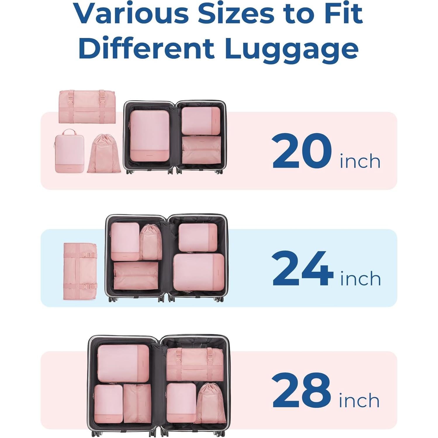 BAGSMART Organizador de Viaje Rosa Bebé, 6 Piezas Cubos y Estantes