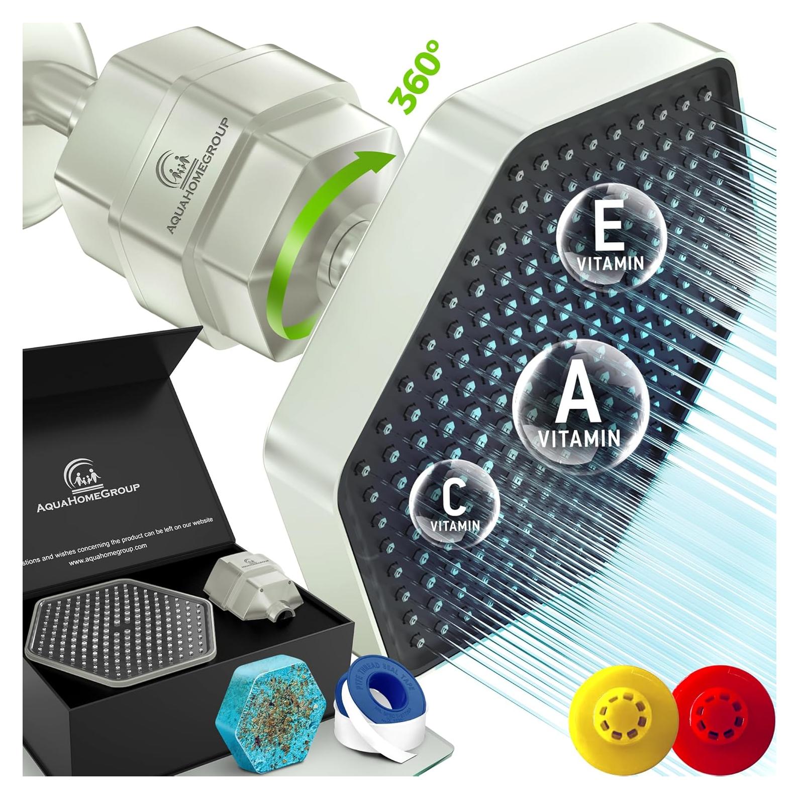 Cabezal de Ducha Filtrado AquaHomeGroup 20 Etapas Níquel Cepillado