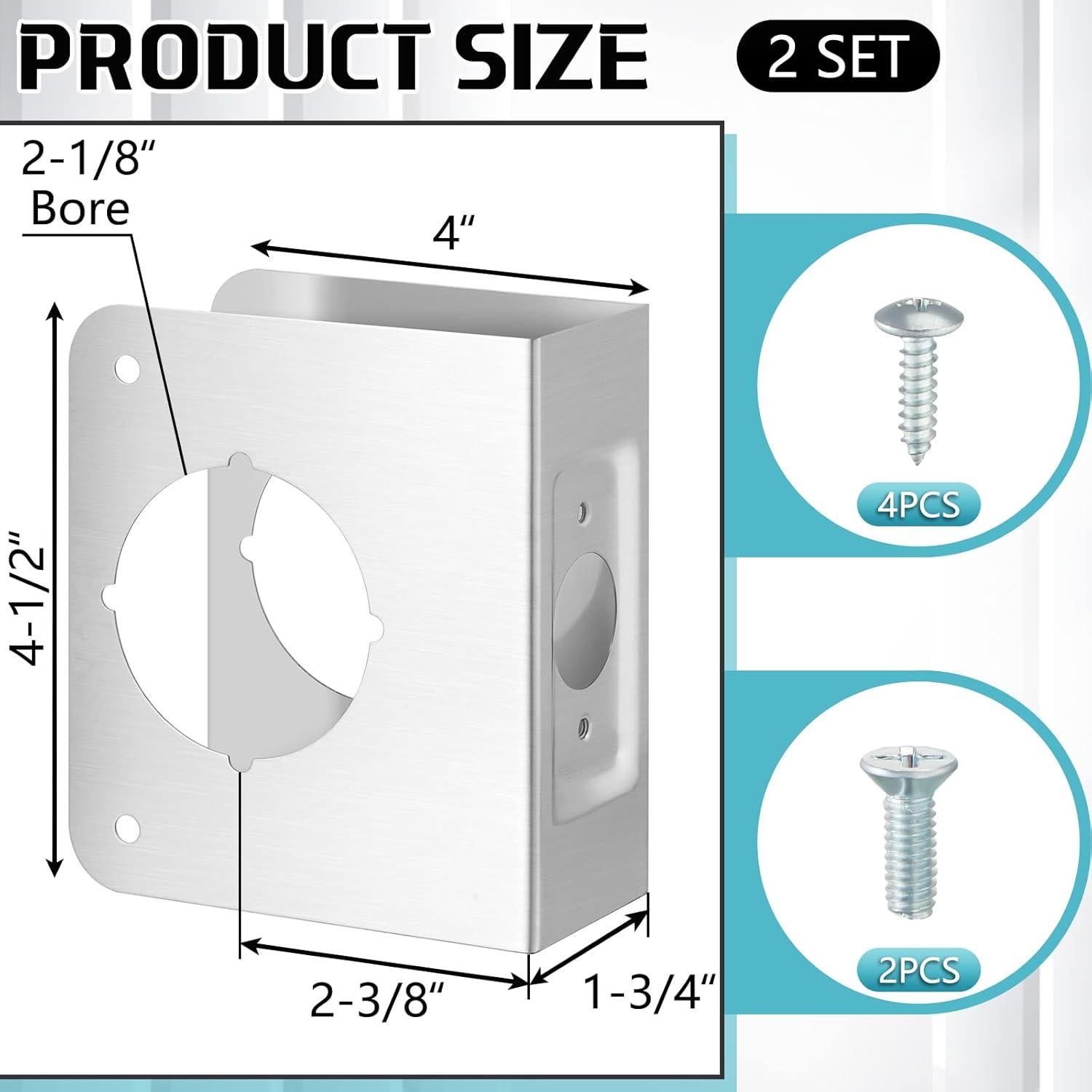 Lock and Door Reinforcement Plate 1-3/4-Inch Thick by 2-3/8-Inch Backset 2-1/8-Inch Bore Doors Reinforce Repair Stainless Steel Home Security Plate Add Security to Your Home(2 Pcs)