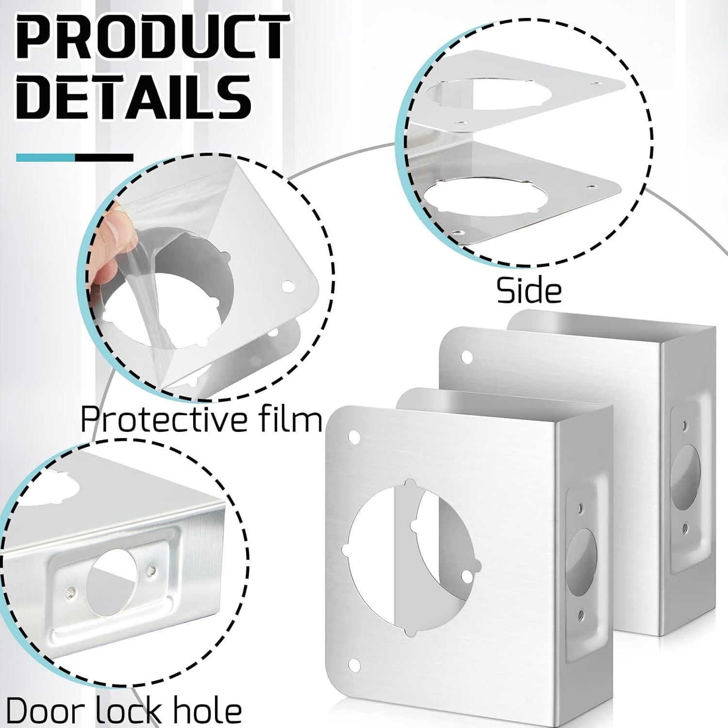 Lock and Door Reinforcement Plate 1-3/4-Inch Thick by 2-3/8-Inch Backset 2-1/8-Inch Bore Doors Reinforce Repair Stainless Steel Home Security Plate Add Security to Your Home(2 Pcs)