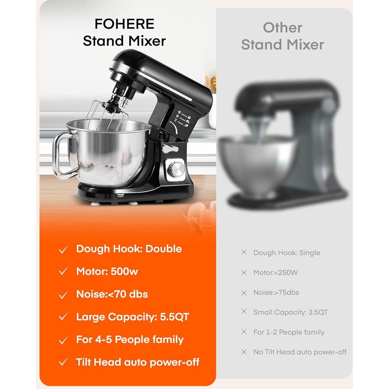 Batidora de pie Fohere MK-37 5.5L 6 velocidades con gancho