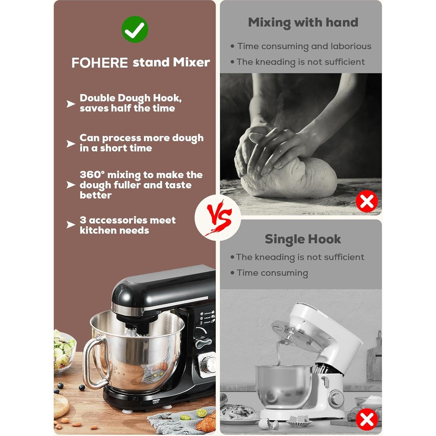 Batidora de pie Fohere MK-37 5.5L 6 velocidades con gancho