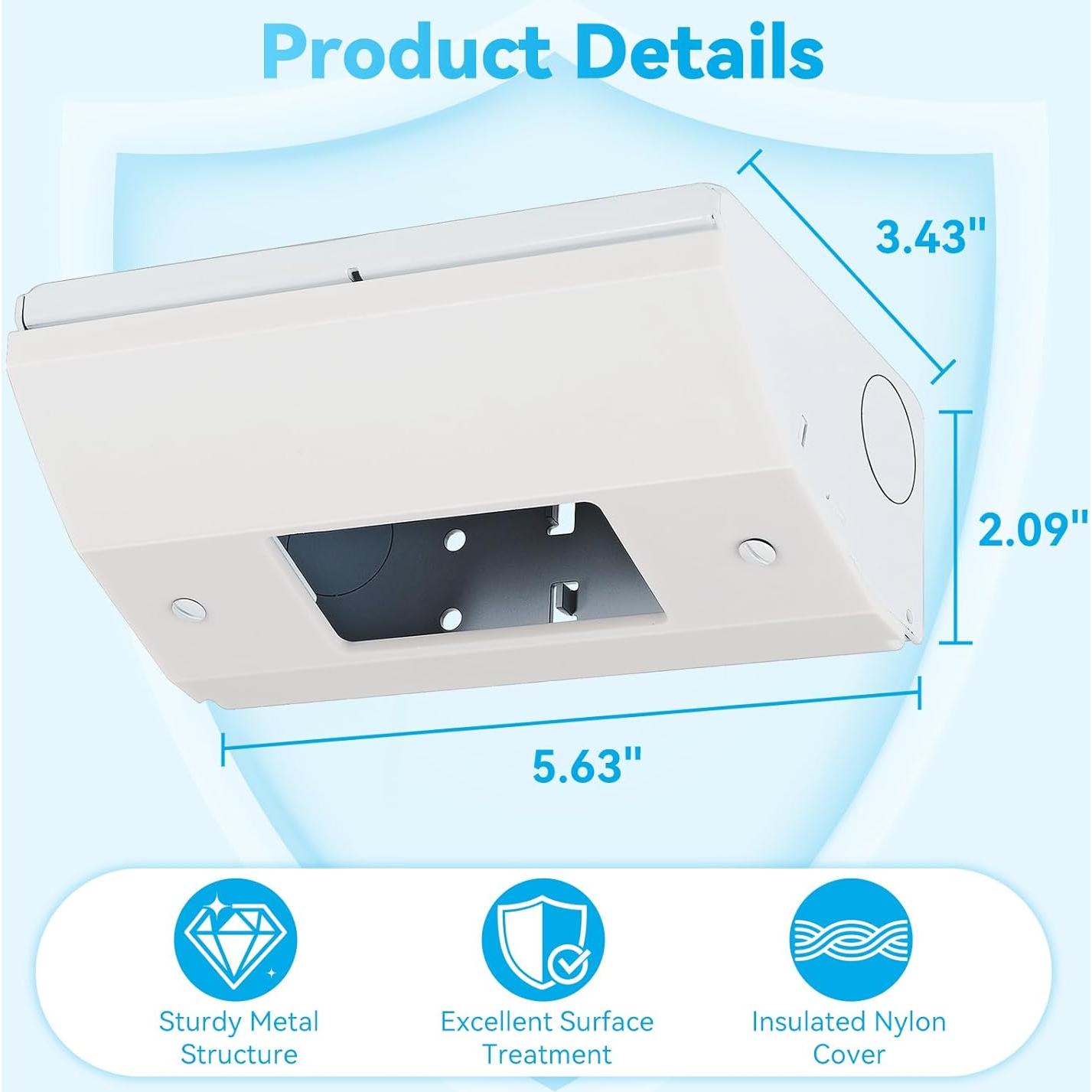 Under Cabinet Outlet Box with Low Profile Design, Hidden Electrical Solution, Easy to Install, Heavy Duty Metal Structure, Comply with NEC Standards, Keep Tile Backsplash Tidy, GFCI Outlet Fit Box