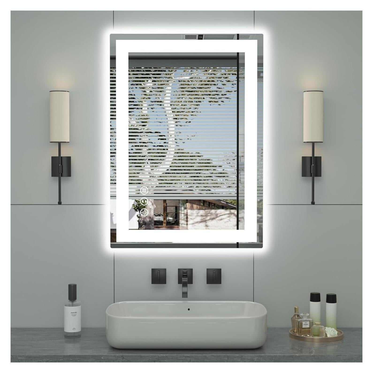 Espejo de Baño LED Miskerm 70x50 cm con Luz Frontal y Anti-Vaho