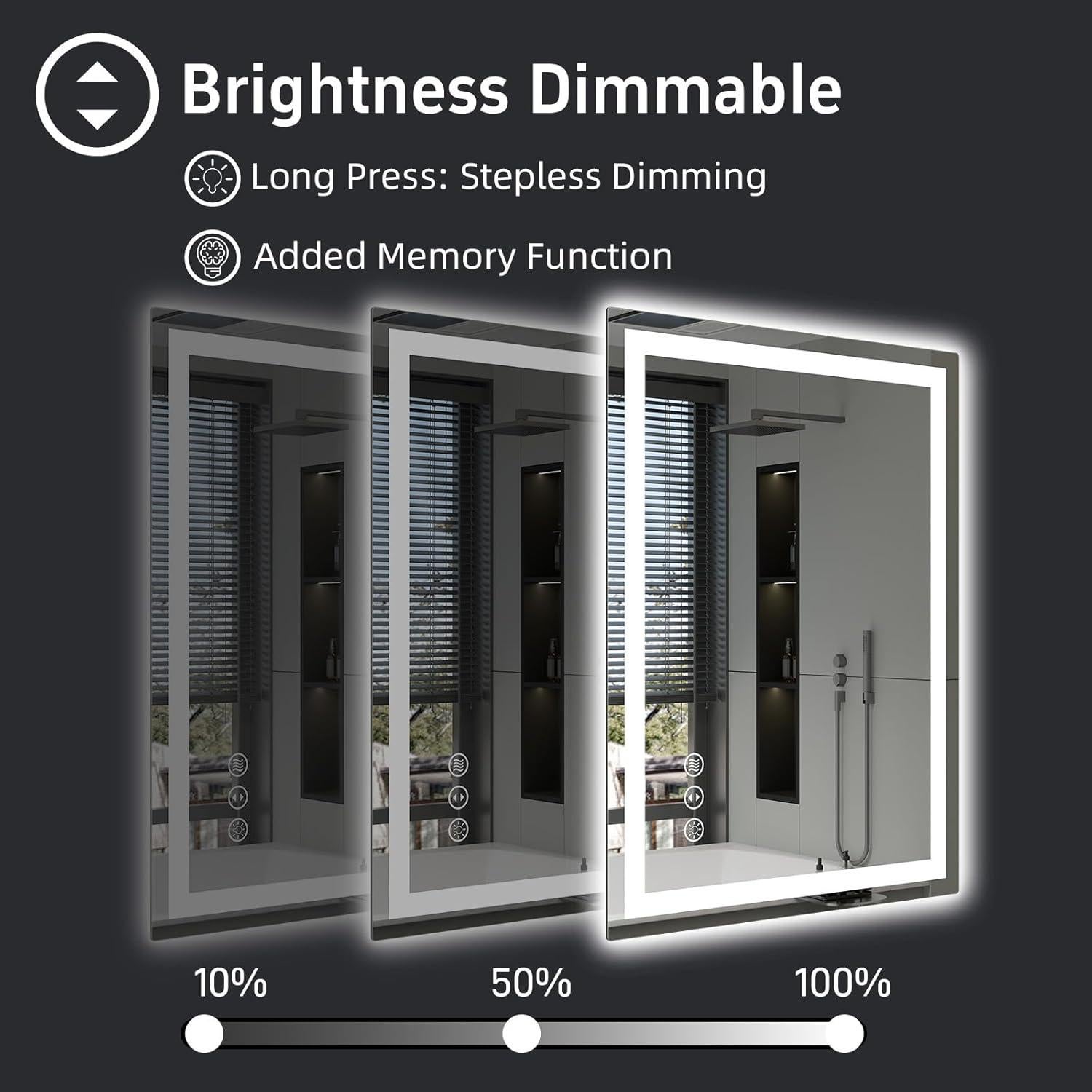 Espejo de Baño LED Miskerm 70x50 cm con Luz Frontal y Anti-Vaho