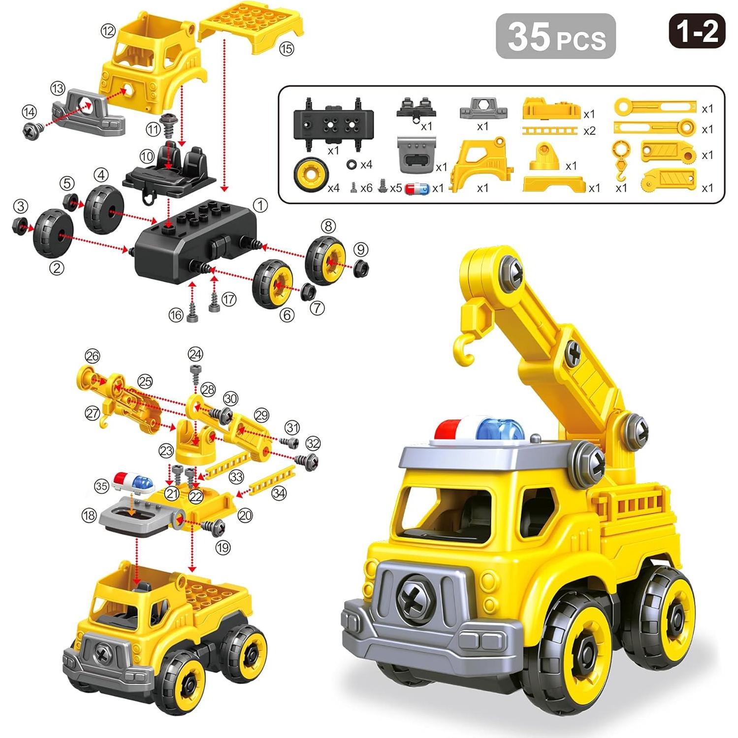 Juguete de Construcción 4 en 1 Toyk - Camión, Excavadora, Grúa