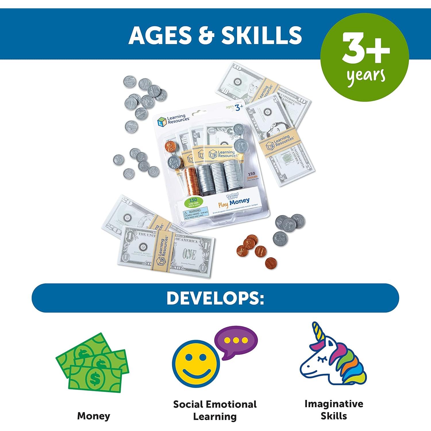 Conjunto de Dinero Simulado Recursos de Aprendizaje 150 Piezas