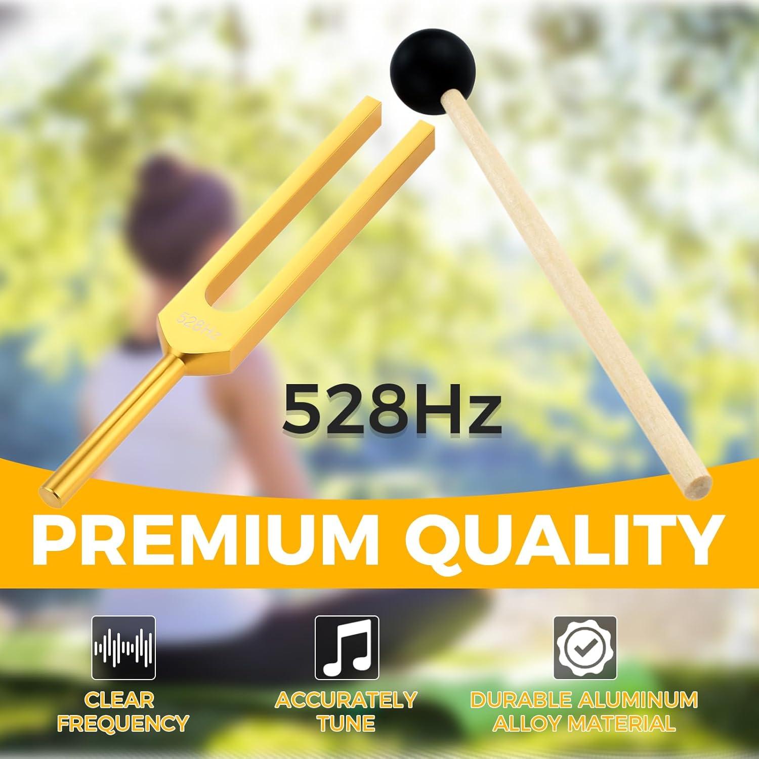 Tenedor de Afinación DRELD 528 Hz Dorado con Accesorios