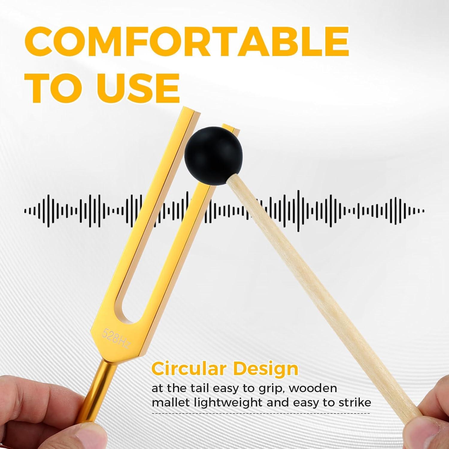 Tenedor de Afinación DRELD 528 Hz Dorado con Accesorios