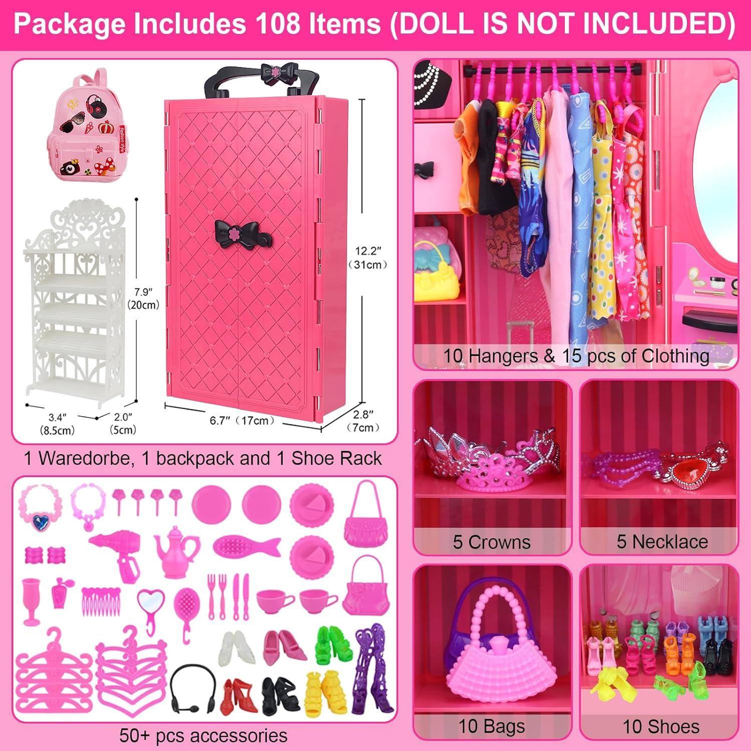 Armario de Muñecas K.T. Fancy 108 Pcs 29.2 cm con Accesorios