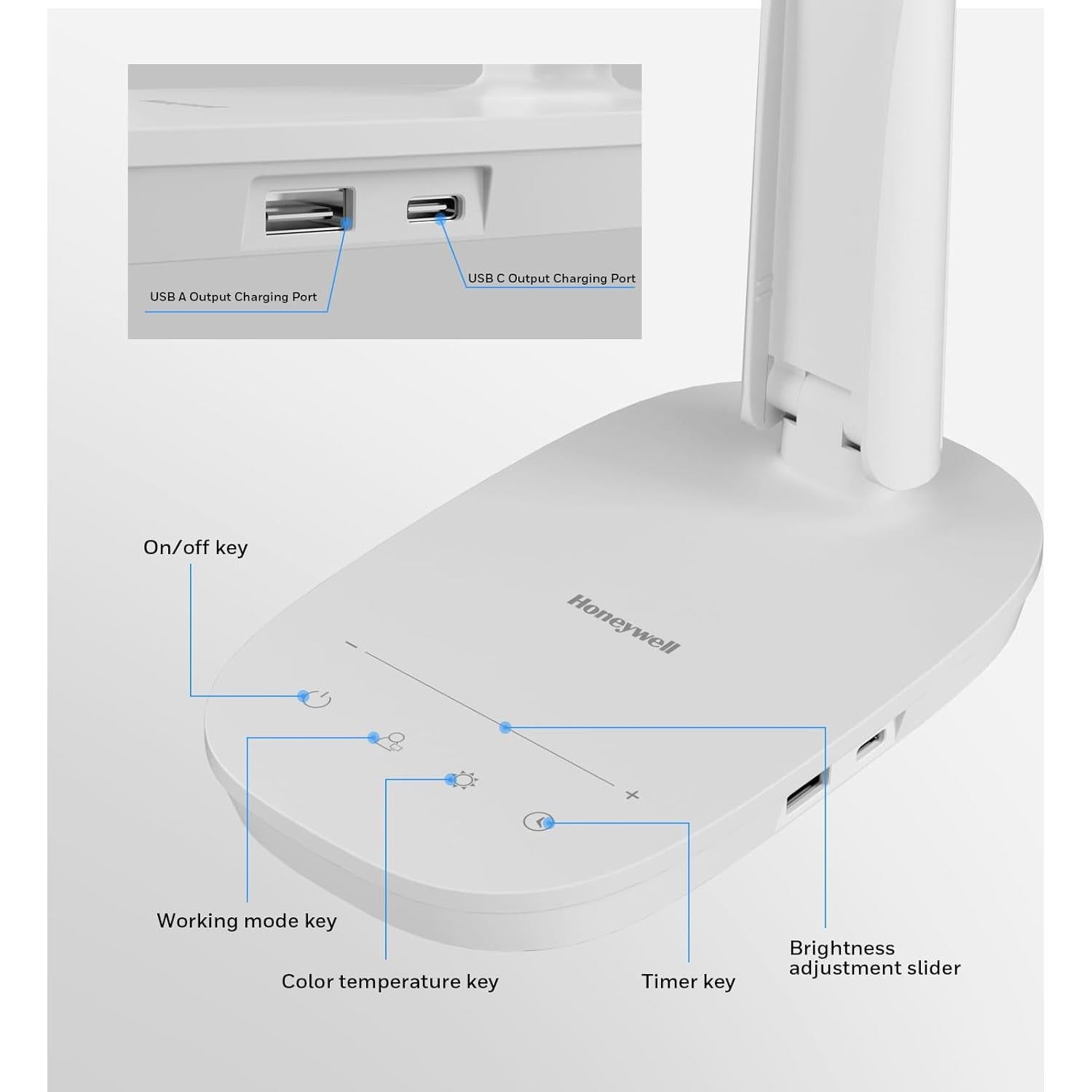 Lámpara de Escritorio LED Honeywell HWT-H2 Blanca USB