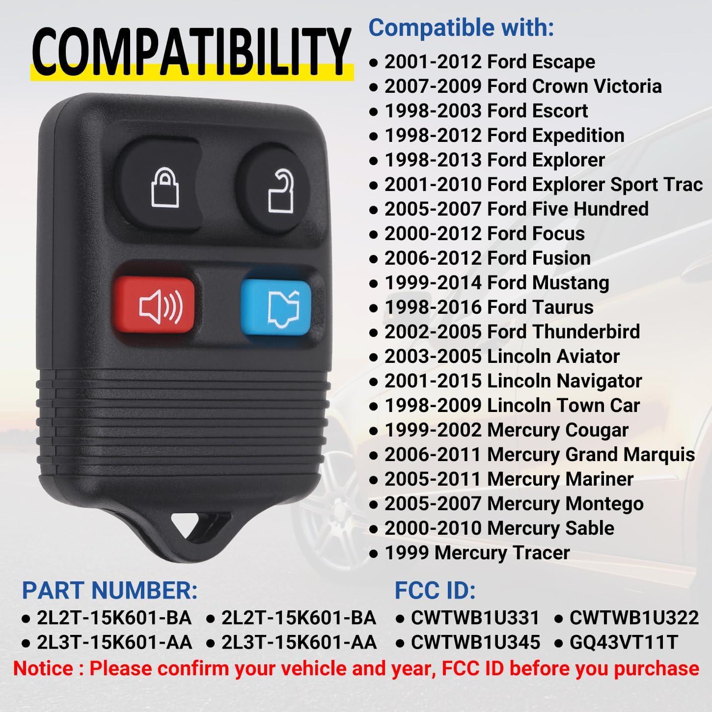 Llave remota Ford Vurkcy CWTWB1U345 4 botones (paquete de 2)