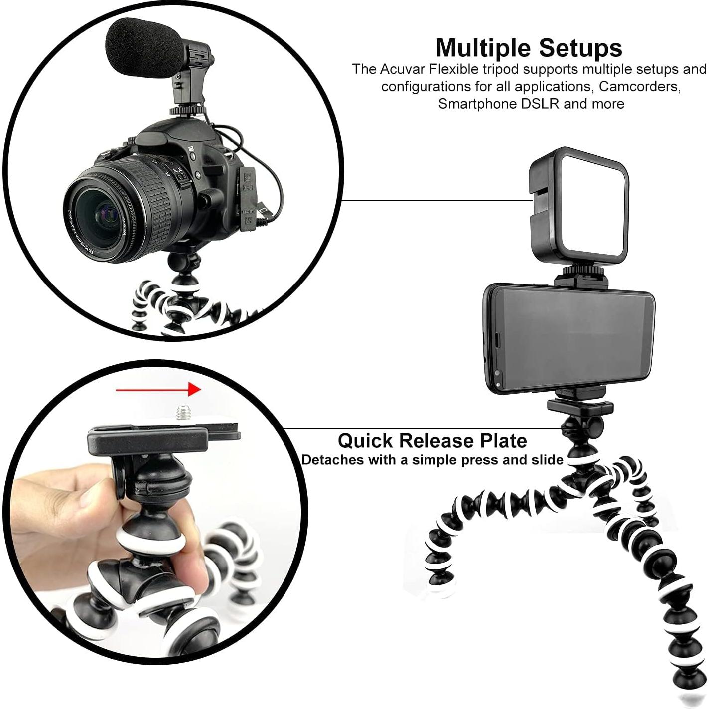 Kit de Vlogging Acuvar con Trípode Flexible, Micrófono y Luz LED