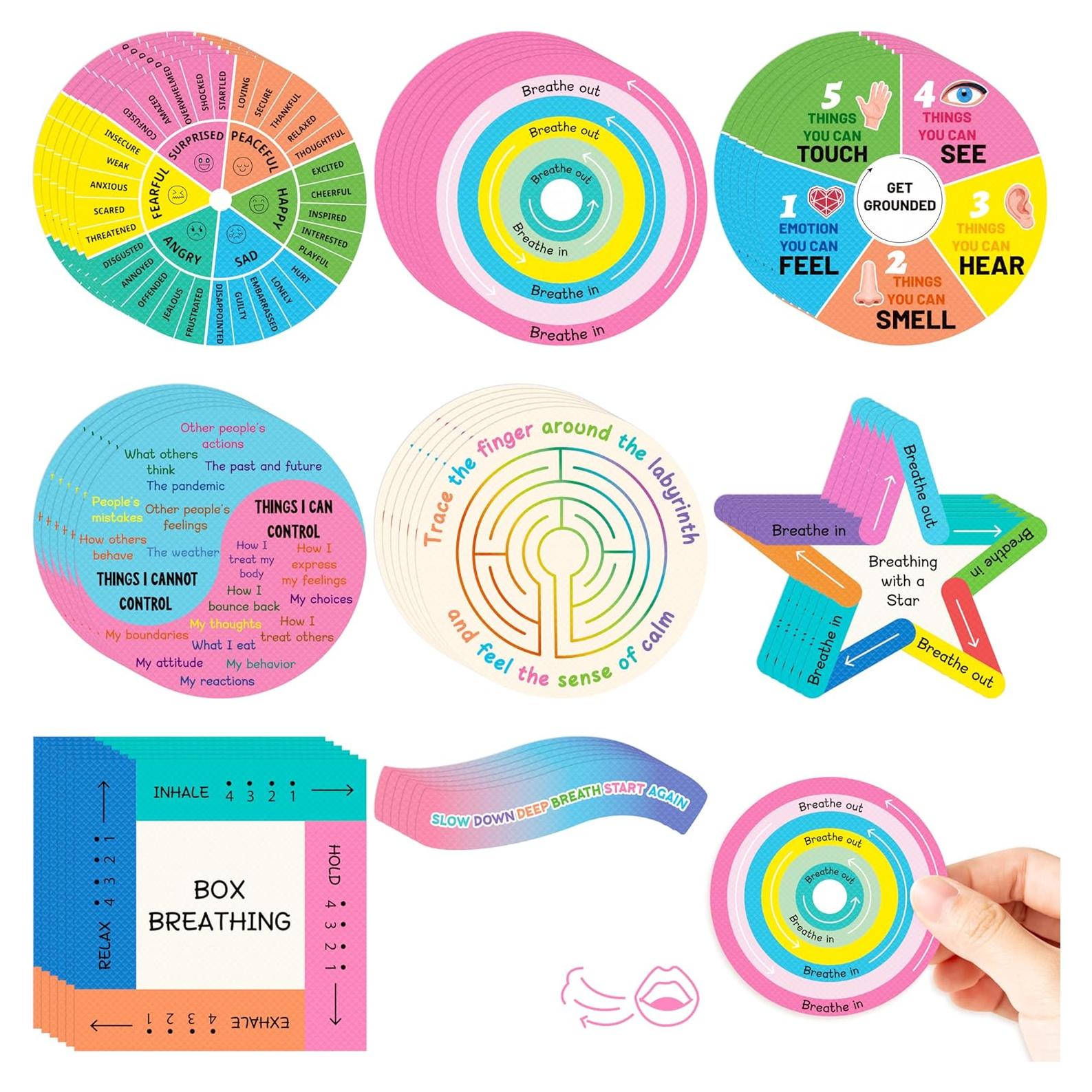 H1vojoxo Breath Sensory Anxiety Stickers - 24PCS Reusable Textured Anxiety Stickers Anti Stress Mindfulness Stickers Tactile Rough Sensory Stickers Stress Anxiety Relief Adhesive for Adults Classroom