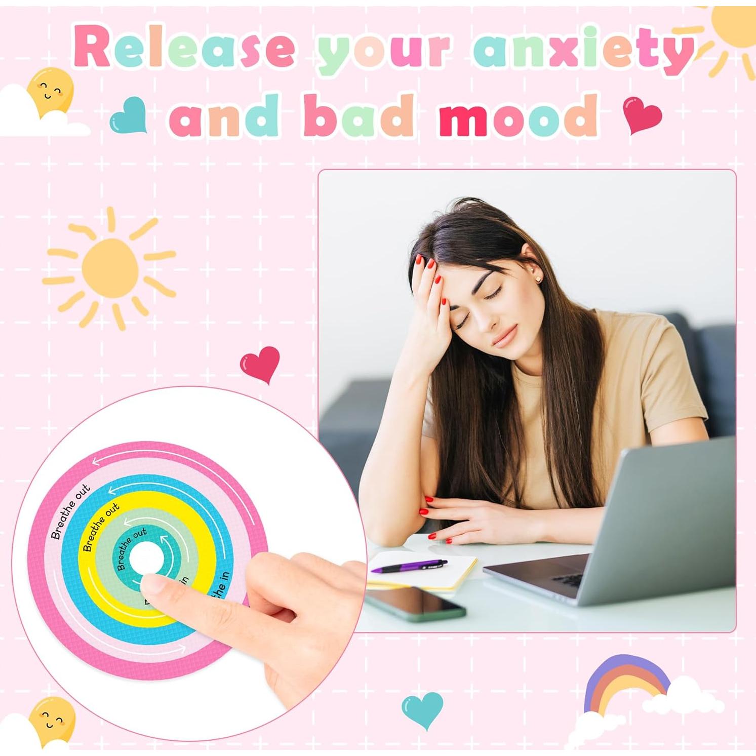 H1vojoxo Breath Sensory Anxiety Stickers - 24PCS Reusable Textured Anxiety Stickers Anti Stress Mindfulness Stickers Tactile Rough Sensory Stickers Stress Anxiety Relief Adhesive for Adults Classroom