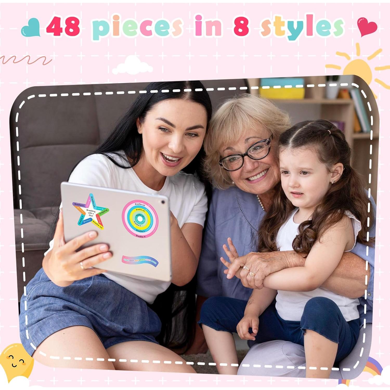 H1vojoxo Breath Sensory Anxiety Stickers - 24PCS Reusable Textured Anxiety Stickers Anti Stress Mindfulness Stickers Tactile Rough Sensory Stickers Stress Anxiety Relief Adhesive for Adults Classroom