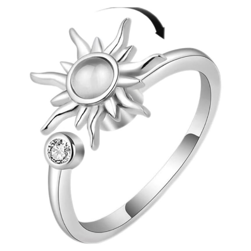 Fidget Ring Anxiety Spinner Ring Open Adjustable Sunflower Star Moon Windmill Butterfly Rings Daisy Stress Relieving Fidget Women Cubic Zirconia Anti Stress Mood Rotate Inspirations Jewelry