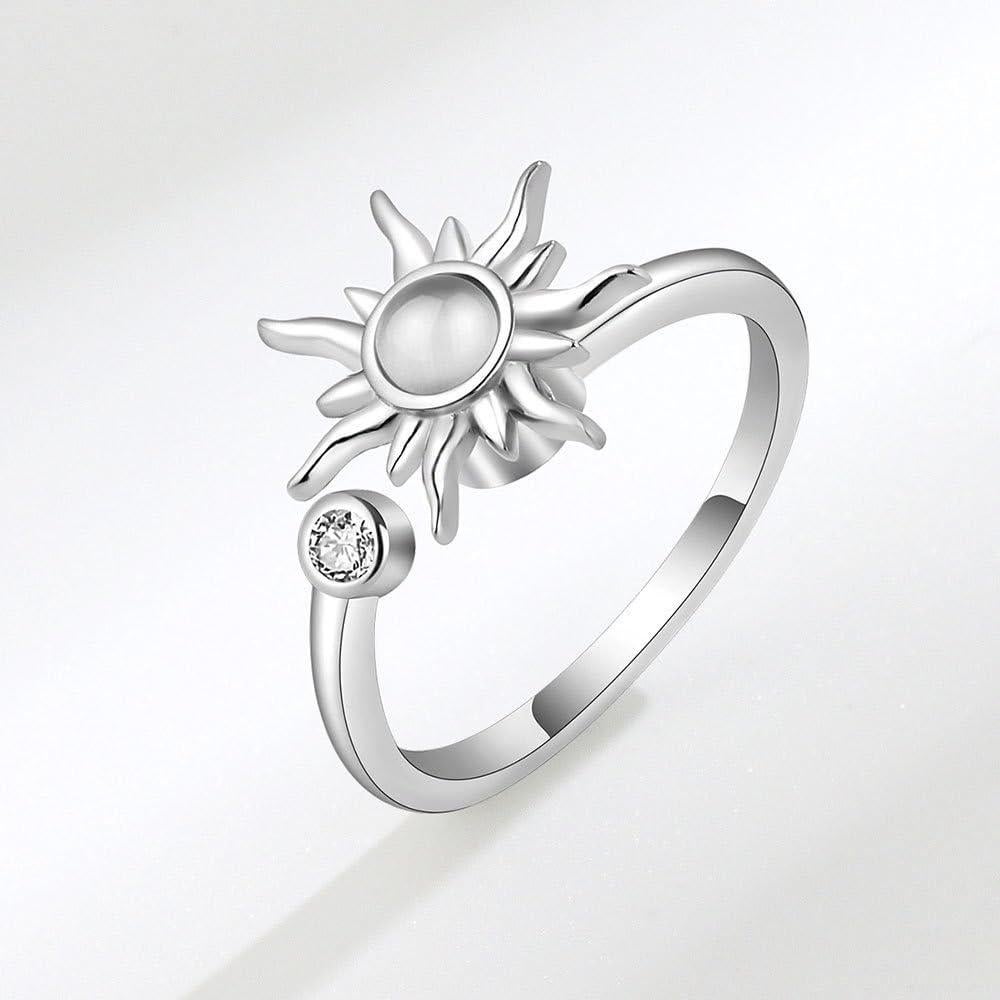 Fidget Ring Anxiety Spinner Ring Open Adjustable Sunflower Star Moon Windmill Butterfly Rings Daisy Stress Relieving Fidget Women Cubic Zirconia Anti Stress Mood Rotate Inspirations Jewelry