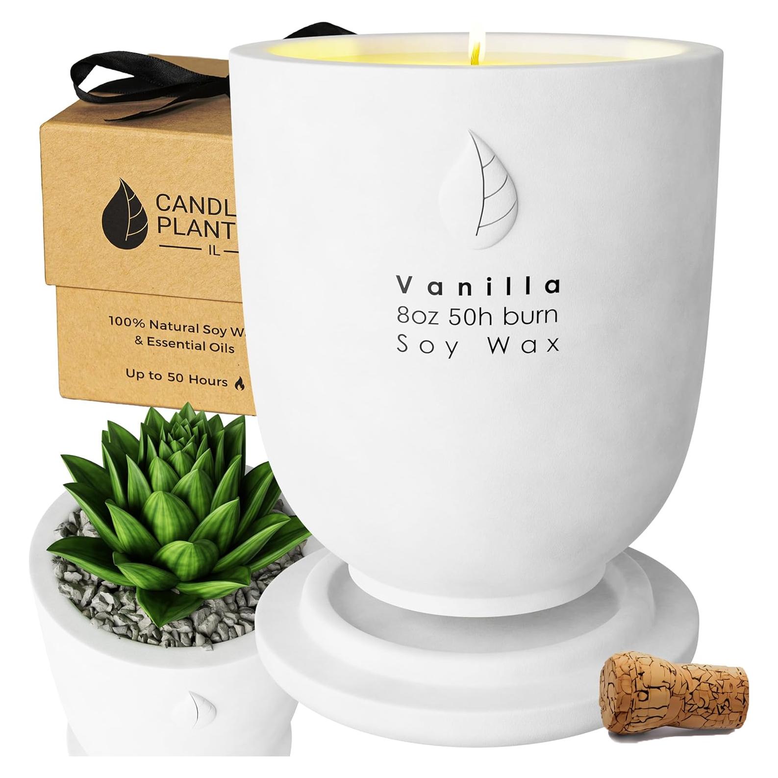 Maceta de Cemento Matani con Vela Aromática de Soja Vainilla