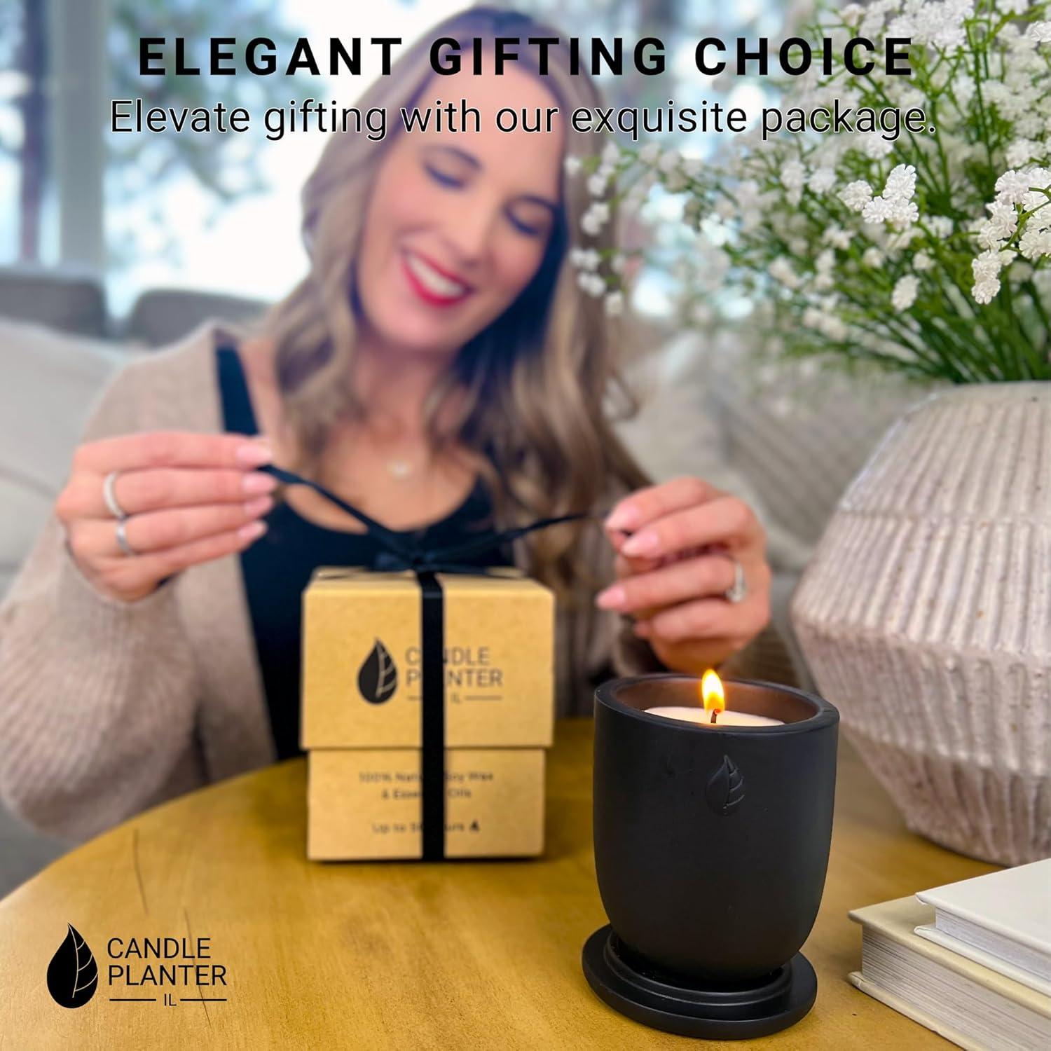 Maceta de Cemento Matani con Vela Aromática de Soja Vainilla