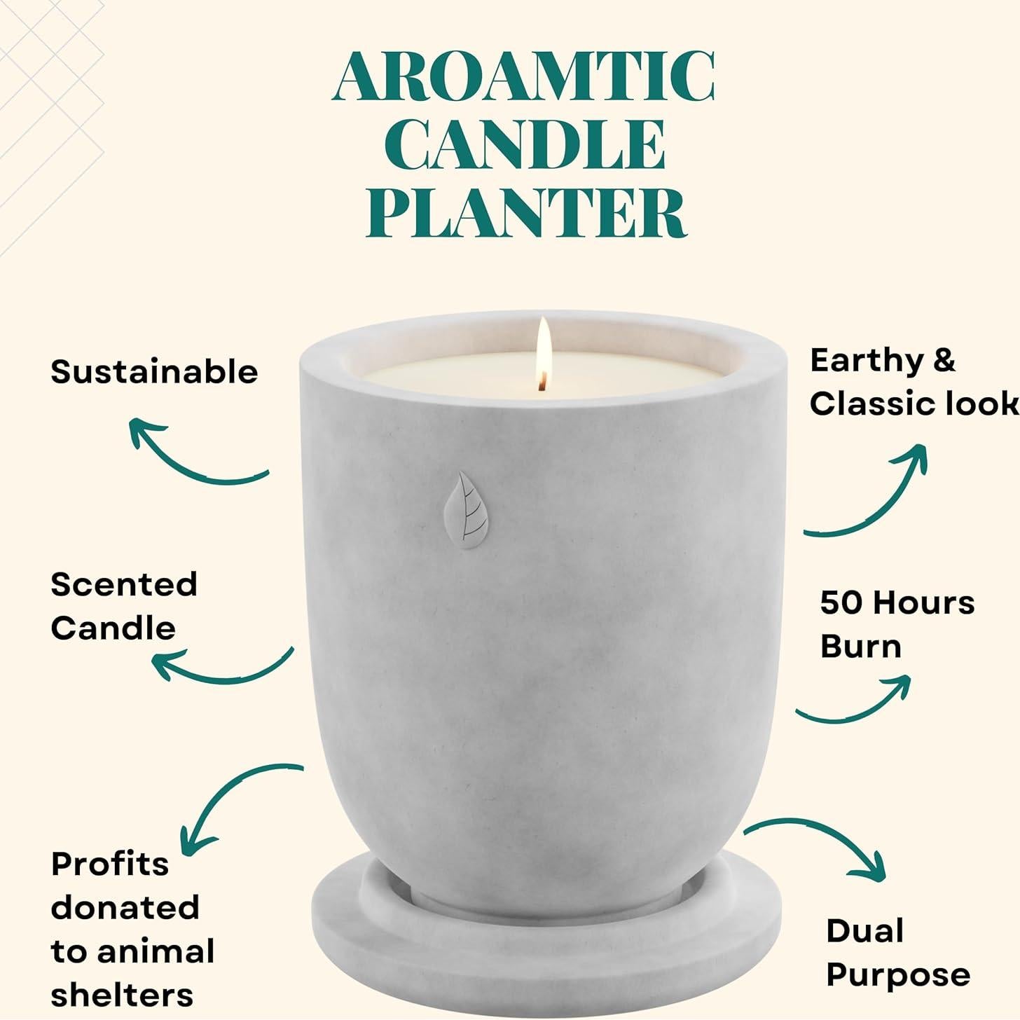 Maceta de Cemento Matani con Vela Aromática de Soja Vainilla