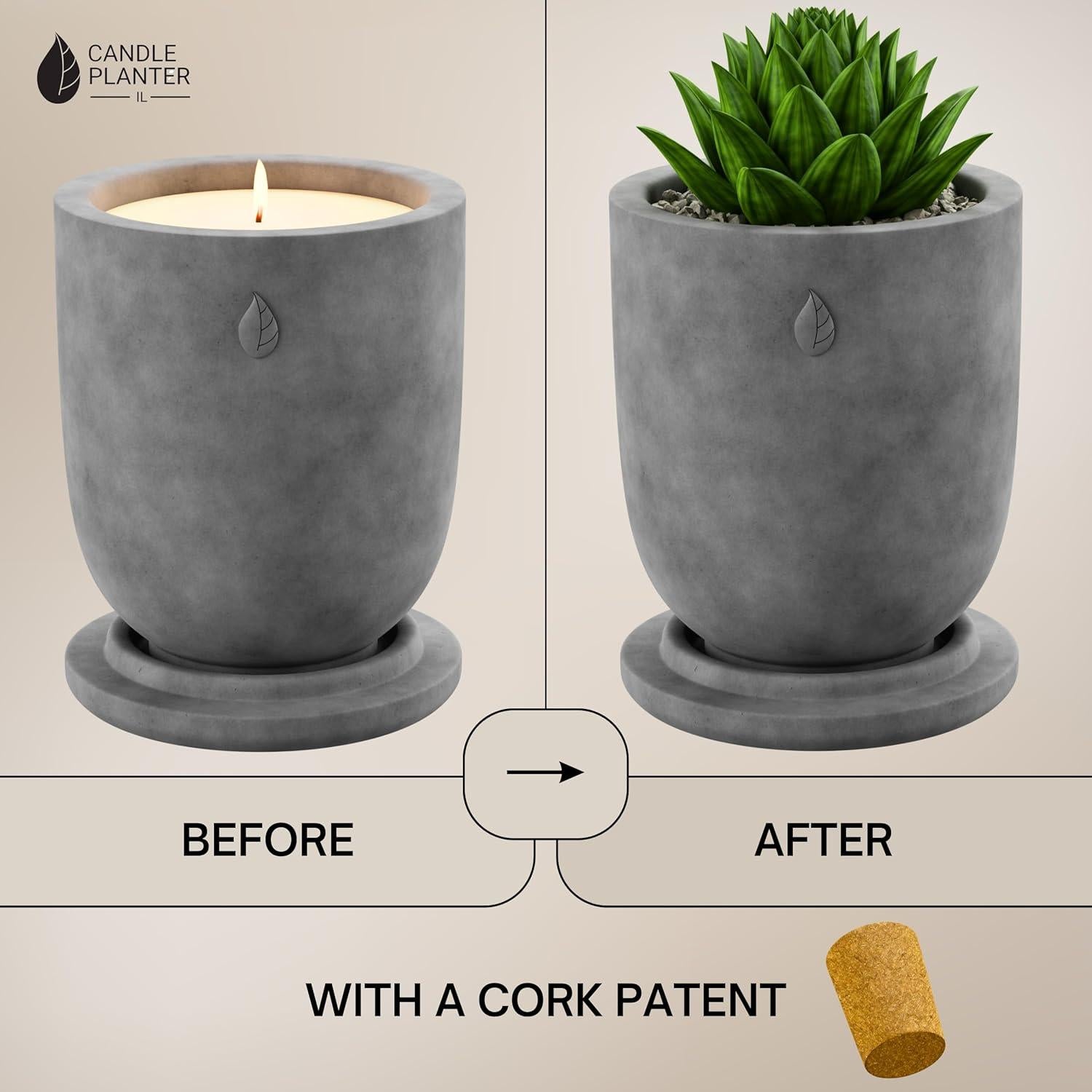 Maceta de Cemento Matani con Vela Aromática de Soja Vainilla