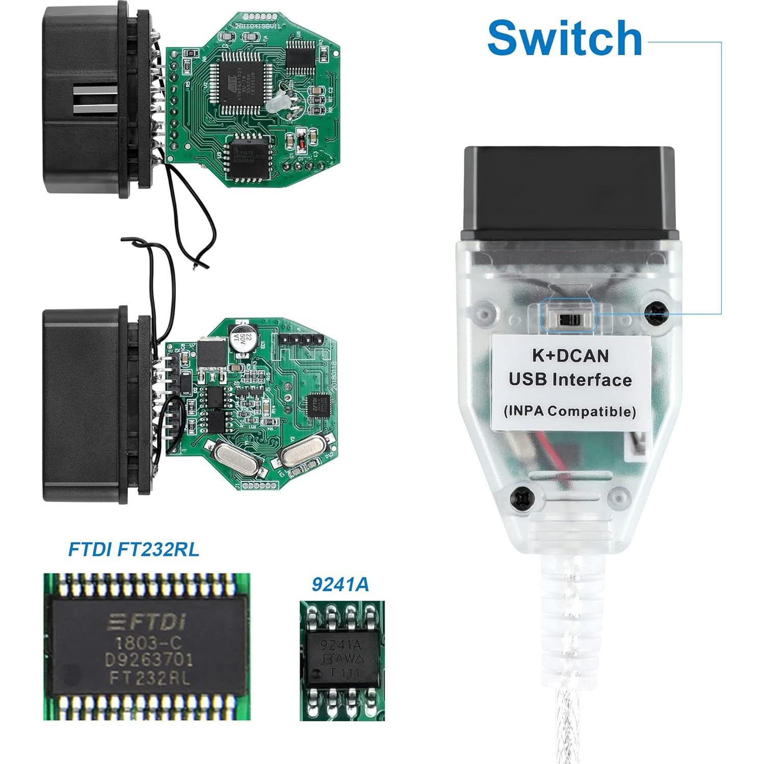 Cable OBD2 LZLRUN K+DCAN para BMW con Interruptor