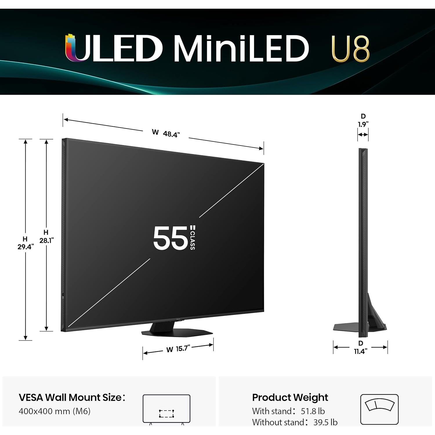 Televisor Hisense 55" U8 Mini-LED 4K UHD Smart TV 2025