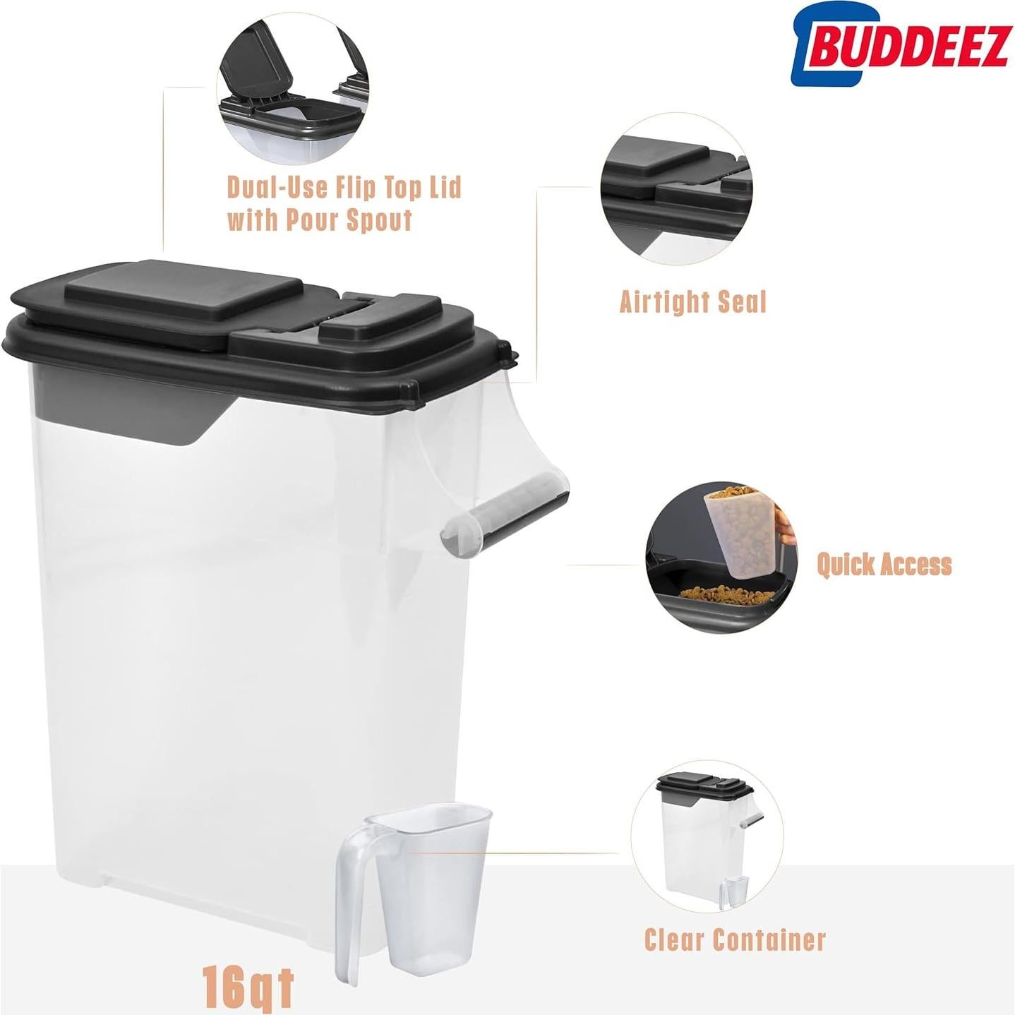 Contenedores de Almacenamiento de Comida para Mascotas Buddeez - 2 Paquete 15.14 L con Tapa EZ Flip
