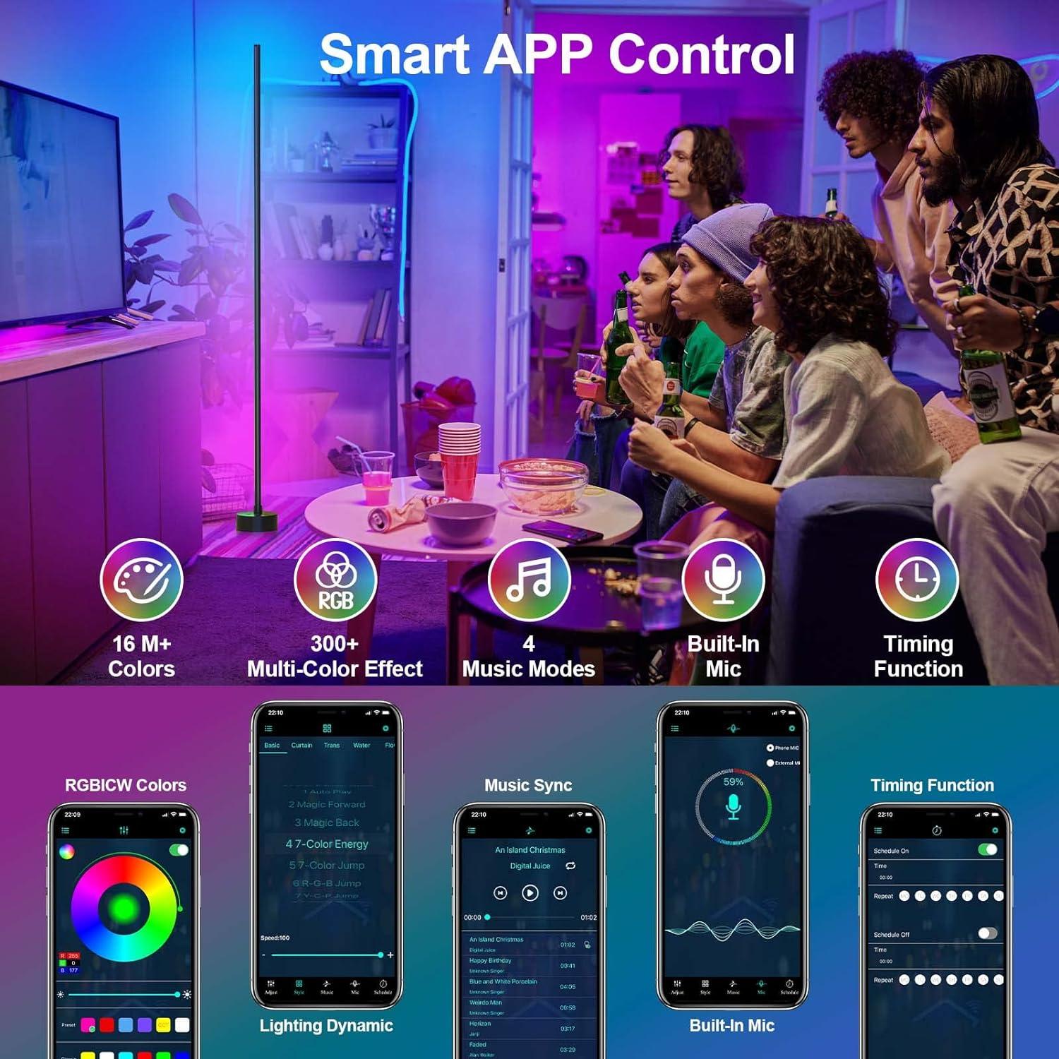 Lámpara de Esquina LED RGB Miortior 139.9 cm Control Remoto