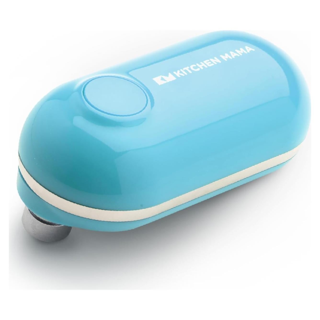 Kitchen Mama Mini Electric Can Opener Smooth Edge: Opens Cans with One Button Press - Ultra-Compact, Portable, Hands-Free, Food-Safe, Battery Operated (Blue)