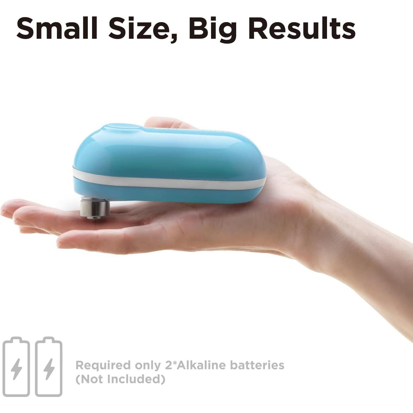 Kitchen Mama Mini Electric Can Opener Smooth Edge: Opens Cans with One Button Press - Ultra-Compact, Portable, Hands-Free, Food-Safe, Battery Operated (Blue)
