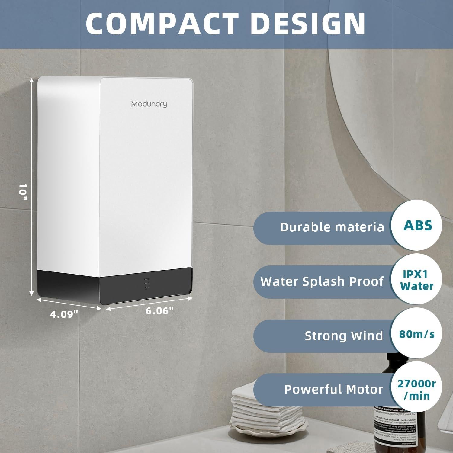 Secador de Manos Automático Modundry Blanco 1000W 80 m/s