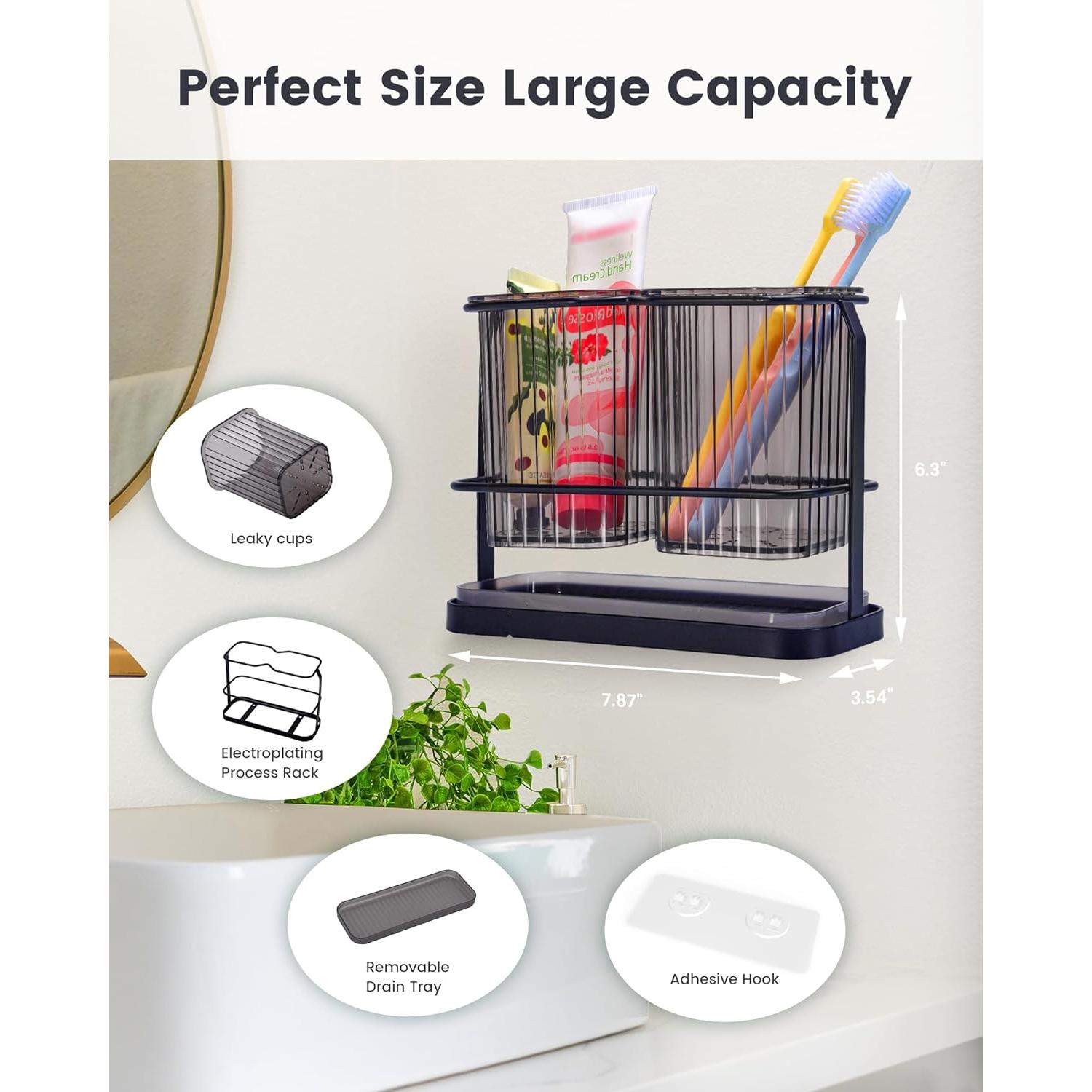 Soporte de Cepillos de Dientes KONE Negro Montado en Pared