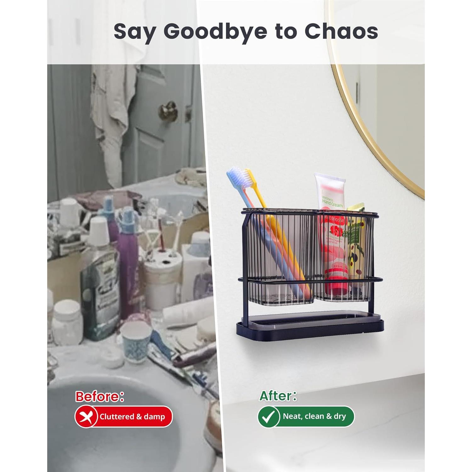 Soporte de Cepillos de Dientes KONE Negro Montado en Pared