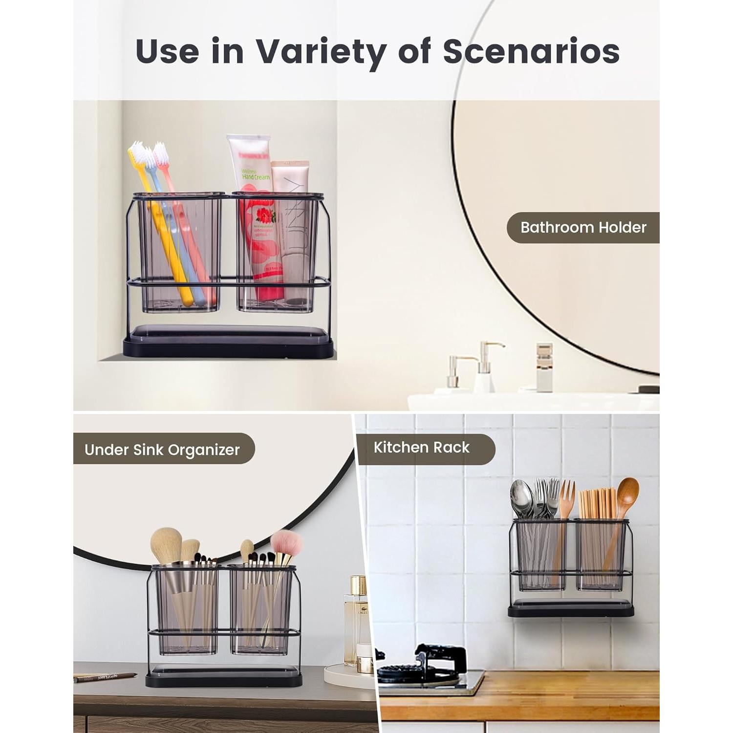 Soporte de Cepillos de Dientes KONE Negro Montado en Pared